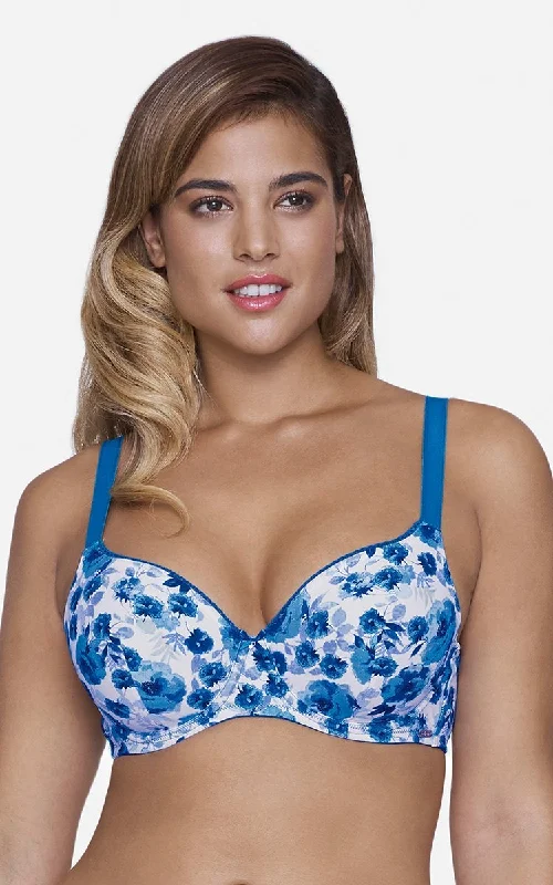 Plus - size underwire wired bras with extra support Ultimo Summer Bloom Printed Padded Wired T-Shirt Bra - Imperial Blue Print Plus - size underwire wired bras with extra support Ultimo Summer Bloom Printed Padded Wired T-Shirt Bra - Imperial Blue Print