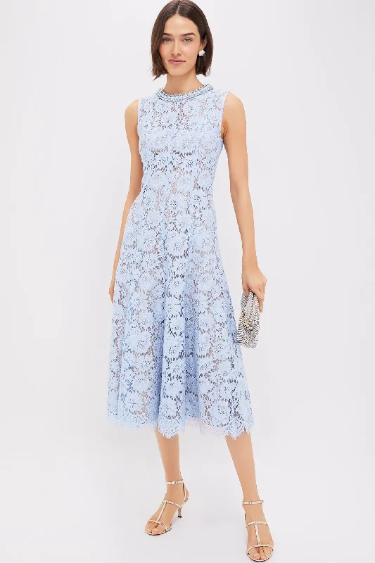Mini dresses with geometric prints for a modern aesthetic Blue Fine Lace Pearl Midi Dress Mini dresses with geometric prints for a modern aesthetic Blue Fine Lace Pearl Midi Dress
