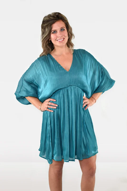 Mini dresses with geometric prints for a modern aesthetic Satin Dolman Sleeve Emerald Mini Dress by Jodifl Clothing Mini dresses with geometric prints for a modern aesthetic Satin Dolman Sleeve Emerald Mini Dress by Jodifl Clothing