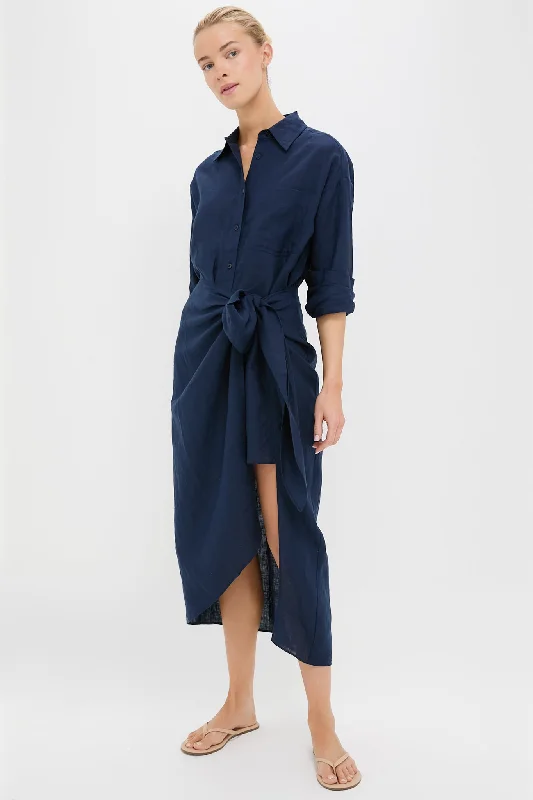 Mini dresses with geometric prints for a modern aesthetic Navy Alessandra Sarong Shirt Dress Mini dresses with geometric prints for a modern aesthetic Navy Alessandra Sarong Shirt Dress