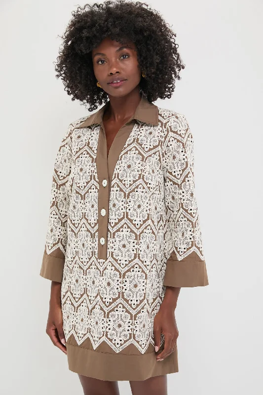 Mini dresses with wrap - around styles Mocha Mousse Lace Collier Dress