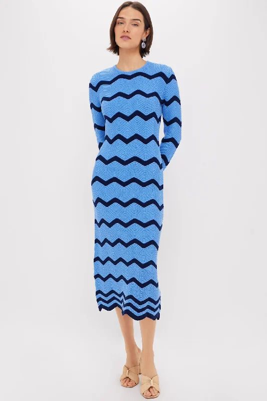 Sheer mini dresses with lace inserts Cornflower Blue & Navy Zig-Zag Stripe Callan Knit Midi Dress Sheer mini dresses with lace inserts Cornflower Blue & Navy Zig-Zag Stripe Callan Knit Midi Dress