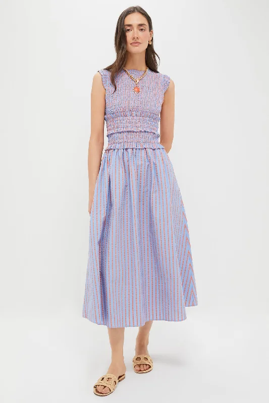 Denim mini dresses with distressed details Beach Stripe Louise Dress