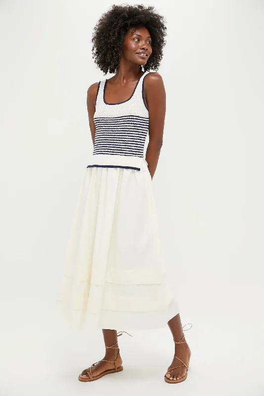 Mini dresses with puff sleeves for a vintage look Cream Striped Midi Dress