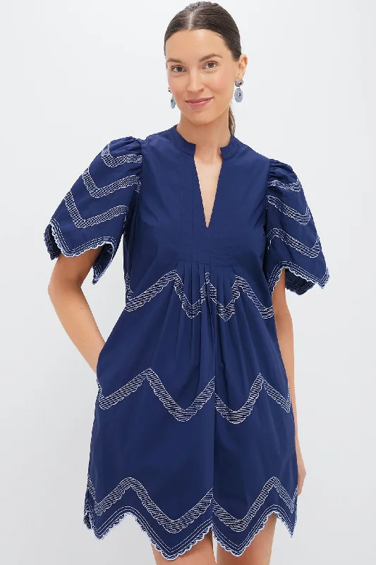 Mini dresses with one - shoulder designs Navy Embroidered Weston Mini Dress
