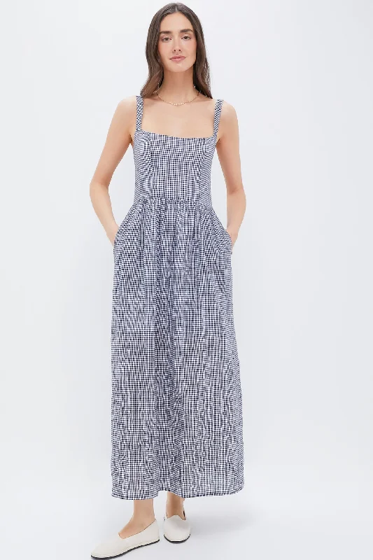 Floral print mini dresses for summer parties Navy Gingham Jour Maxi Dress