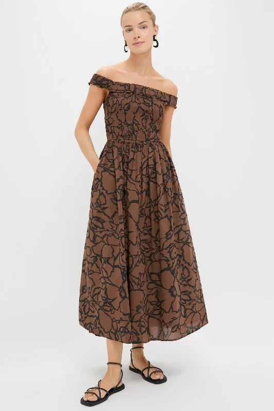 Mini dresses with criss - cross backs for a flirty look Large Lace Floral Chocolate Britt Off-Shoulder Maxi Mini dresses with criss - cross backs for a flirty look Large Lace Floral Chocolate Britt Off-Shoulder Maxi