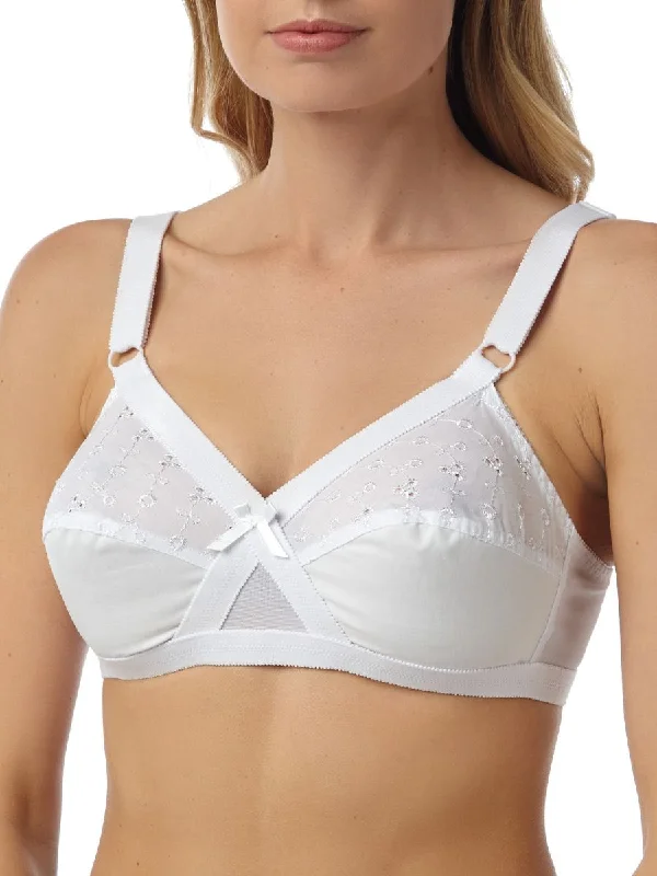 Lace - trimmed underwire wired bras for a feminine touch​ Embroidered Bra - White