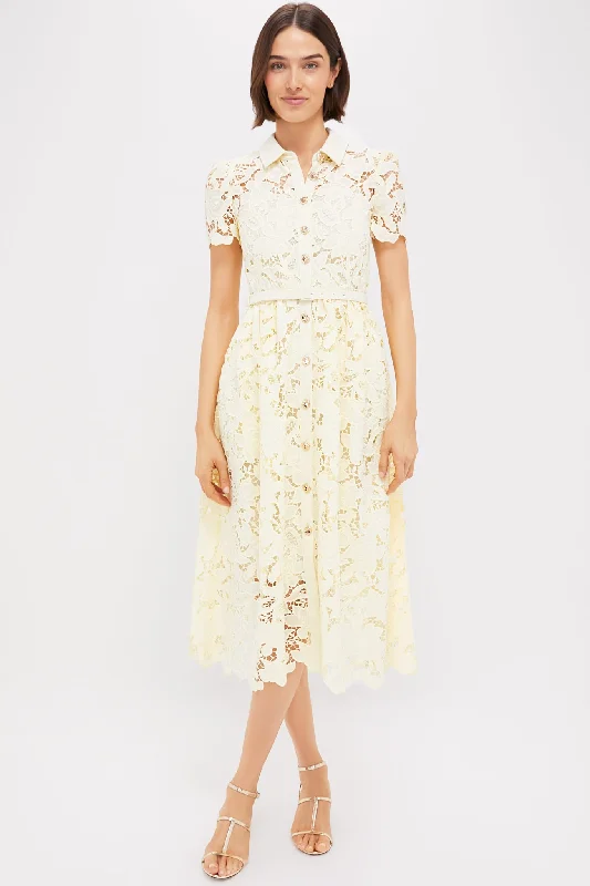 Mini dresses with tassel accents for a fun touch Yellow Lace Collared Midi Dress