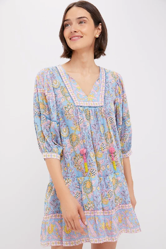 Mini dresses with pleated skirts for a classic look Blue Yellow Printed Zoe Mini Dress Mini dresses with pleated skirts for a classic look Blue Yellow Printed Zoe Mini Dress
