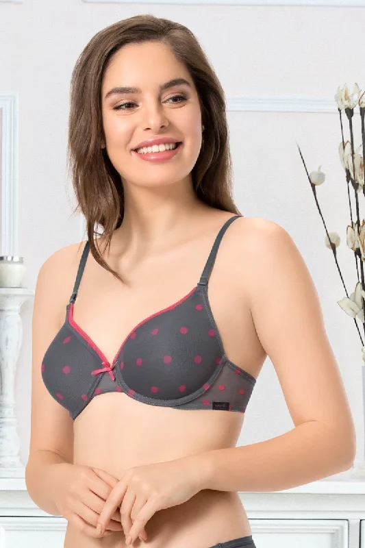 Printed underwire wired bras with floral patterns every de Bae Full Cover Padded Underwired T-shirt Bra - Steel Grey Printed underwire wired bras with floral patterns every de Bae Full Cover Padded Underwired T-shirt Bra - Steel Grey