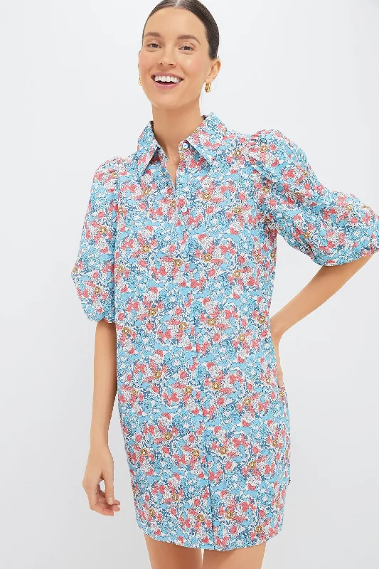 Mini dresses with puff sleeves for a vintage look Blue & Coral Vines Cassidy Mini Shirt Dress Mini dresses with puff sleeves for a vintage look Blue & Coral Vines Cassidy Mini Shirt Dress