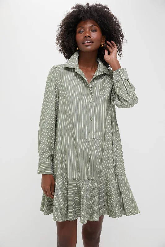 Mini dresses with off - the - shoulder styles Green Stripe Callahan Shirt Dress