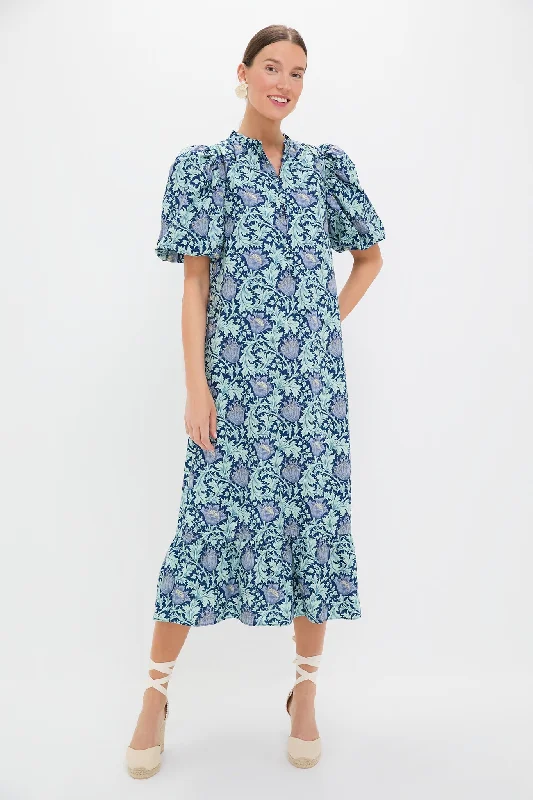 Mini dresses with side slits for a sexy appeal Multi Blue Leafy Floral Mimi Midi Dress Mini dresses with side slits for a sexy appeal Multi Blue Leafy Floral Mimi Midi Dress