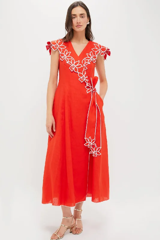 Mini dresses with pom - pom trims for a playful feel Red and White Embroidery Tessa Midi Dress Mini dresses with pom - pom trims for a playful feel Red and White Embroidery Tessa Midi Dress