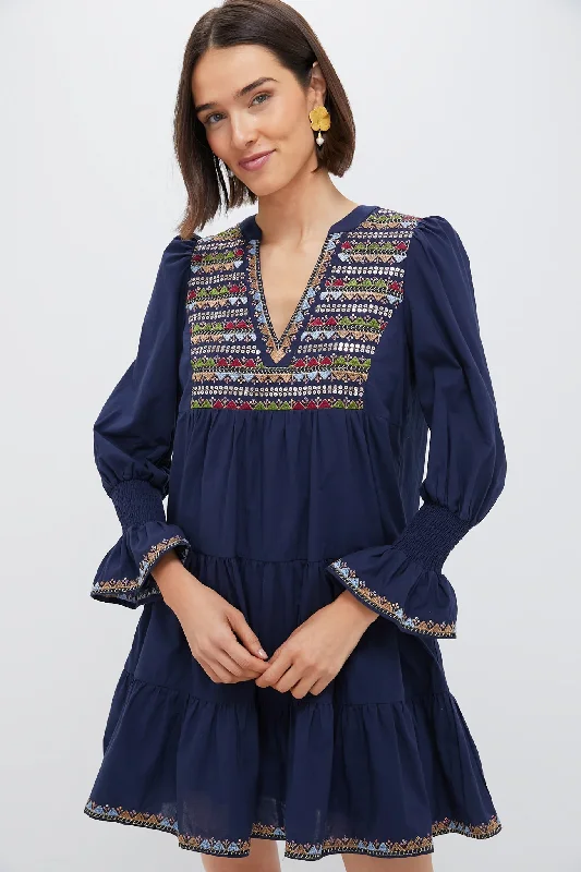 Linen mini dresses for a breathable summer option Navy Embroidered Kenzo Dress