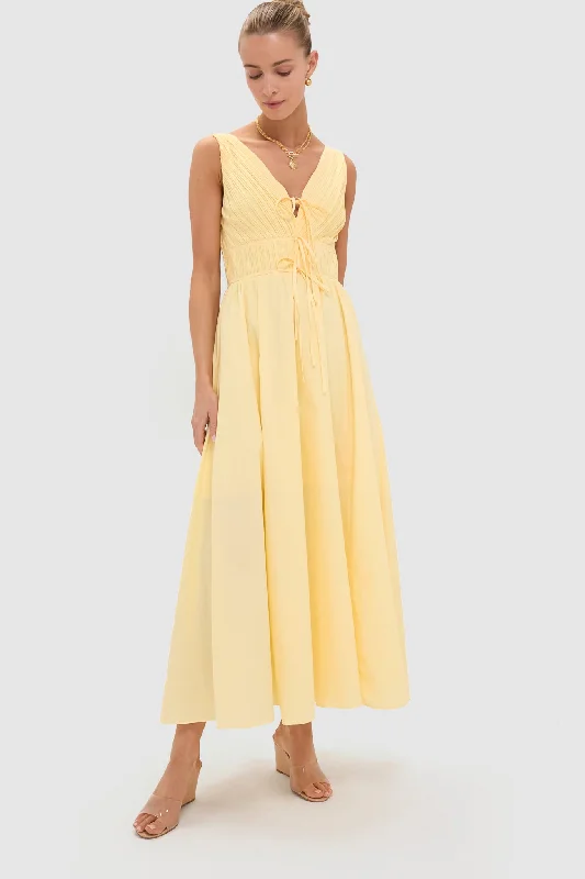 Mini dresses with button - down fronts Light Yellow V-Neck Maxi Dress