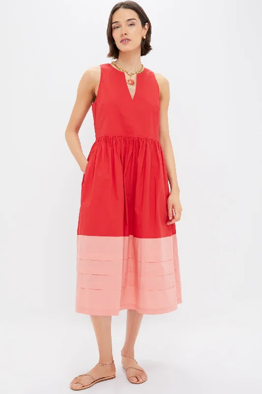 Mini dresses with one - shoulder designs Poppy and Coral Colorblock Cotton Elsie Dress Mini dresses with one - shoulder designs Poppy and Coral Colorblock Cotton Elsie Dress