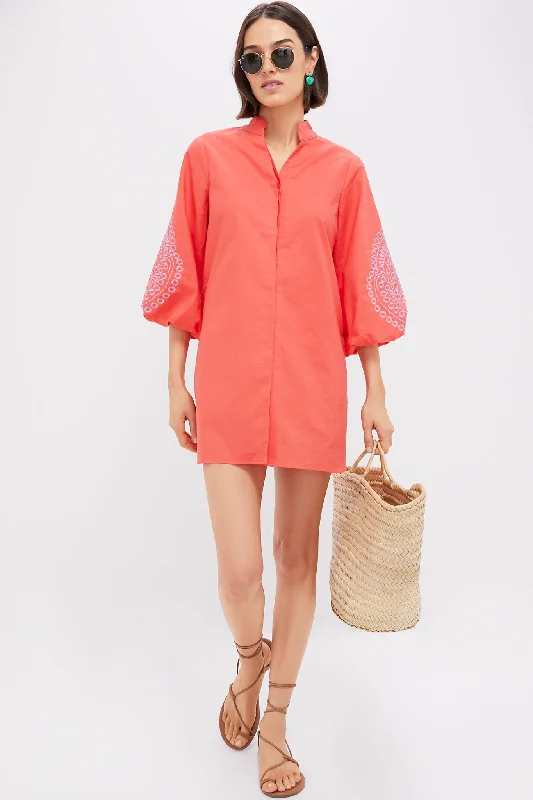 Mini dresses with mesh panels for a sexy and trendy look Coral with Lavender Embroidery Mini Wisteria Caftan Mini dresses with mesh panels for a sexy and trendy look Coral with Lavender Embroidery Mini Wisteria Caftan
