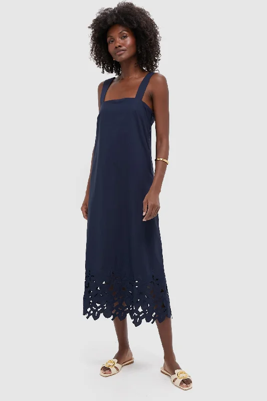Mini dresses with halter necks for a stylish choice Navy Cotton Eyelet Moria Dress