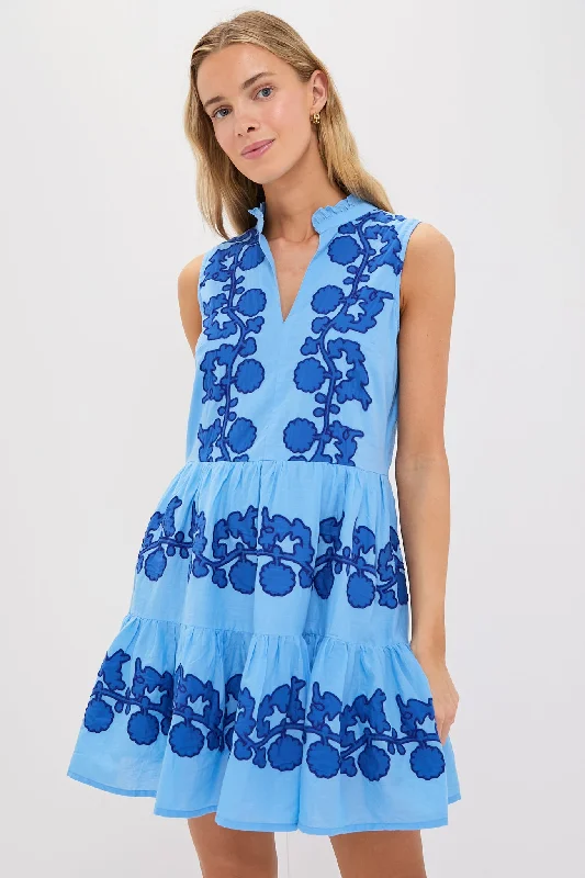 Mini dresses with high - low hems for a modern twist Tangier Blue Yoke Mini Dress