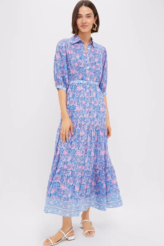 Mini dresses with off - the - shoulder styles Blue Pink Printed Blair Maxi Dress