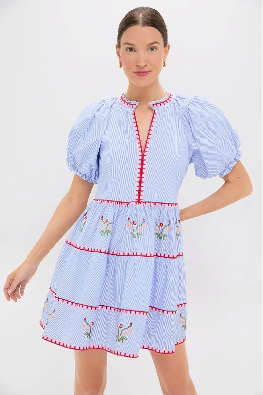 Mini dresses with embroidered details for a unique touch Blue Pinstripe Embroidered V-Neck Lillian Mini Dress Mini dresses with embroidered details for a unique touch Blue Pinstripe Embroidered V-Neck Lillian Mini Dress