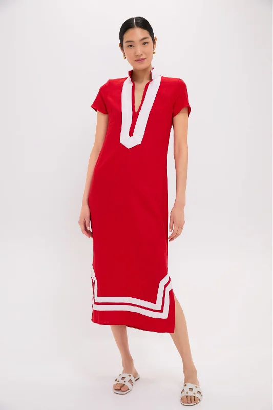 Animal print mini dresses for a bold statement Exclusive Red and White Short Sleeve Classic Maxi Tunic