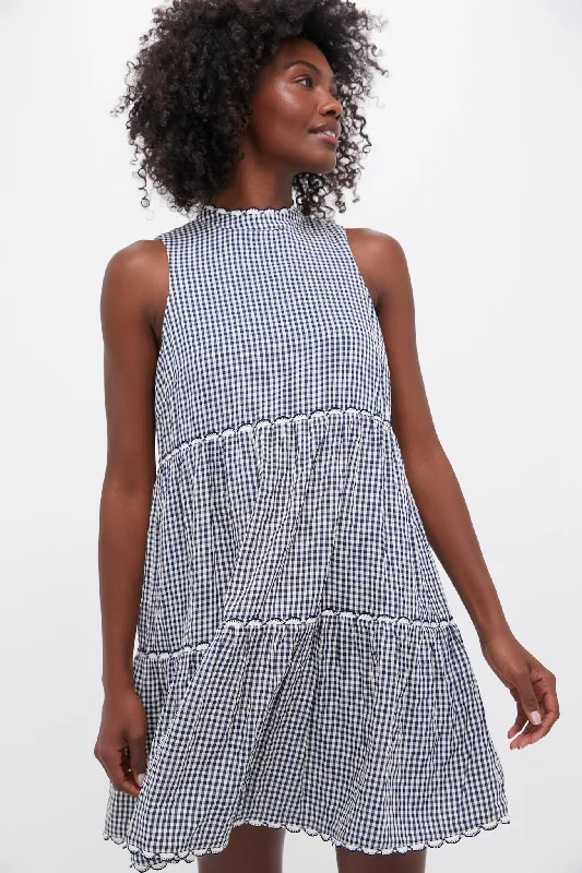 Mini dresses with tiered skirts for added volume Navy Gingham Morgan Dress