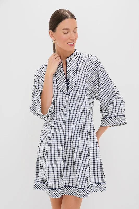 Mini dresses with halter necks for a stylish choice Navy Windowpane Seersucker Indy Dress Mini dresses with halter necks for a stylish choice Navy Windowpane Seersucker Indy Dress