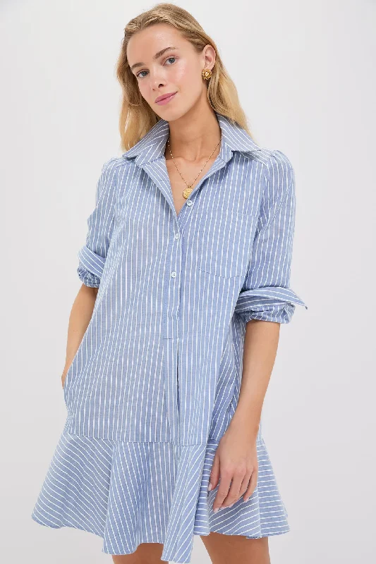 Leather mini dresses for a edgy style Blue Stripe Callahan Shirt Dress