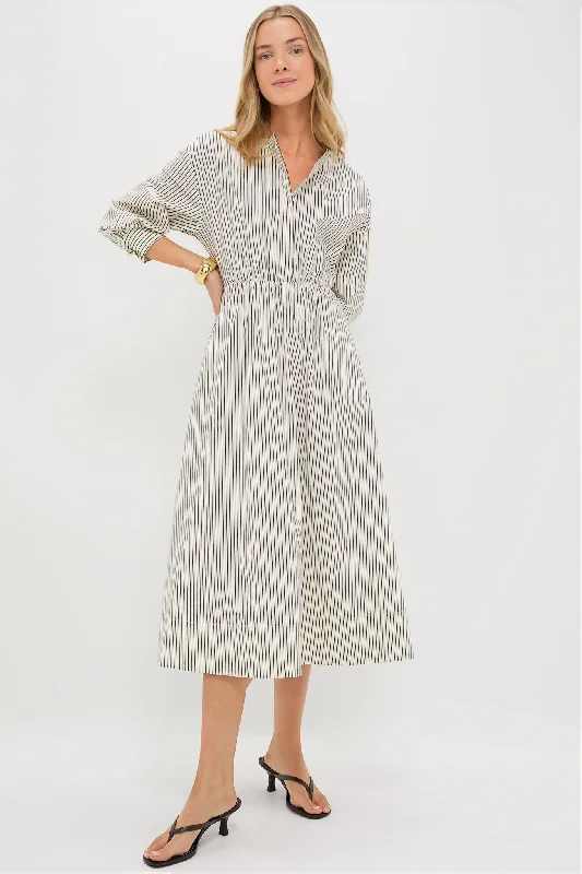 Mini dresses with wrap - around styles Ivory and Dark Oak Micro Stripe Cafu Dress
