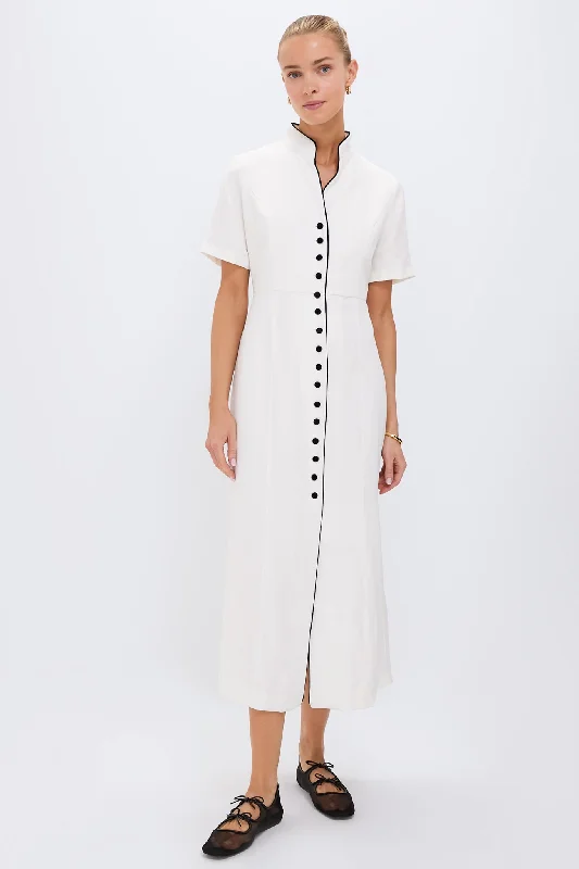 Satin mini dresses for a luxurious feel Ivory and Black Piped Etienne Dress