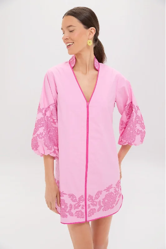 Mini dresses with ribbed textures for a unique appearance Pink Embroidery Mini Arem Caftan Mini dresses with ribbed textures for a unique appearance Pink Embroidery Mini Arem Caftan