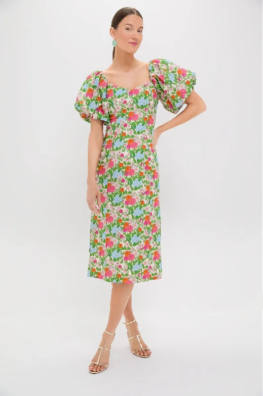 Mini dresses with button - down fronts Green Multi Begonia Floral Sallie Midi Dress