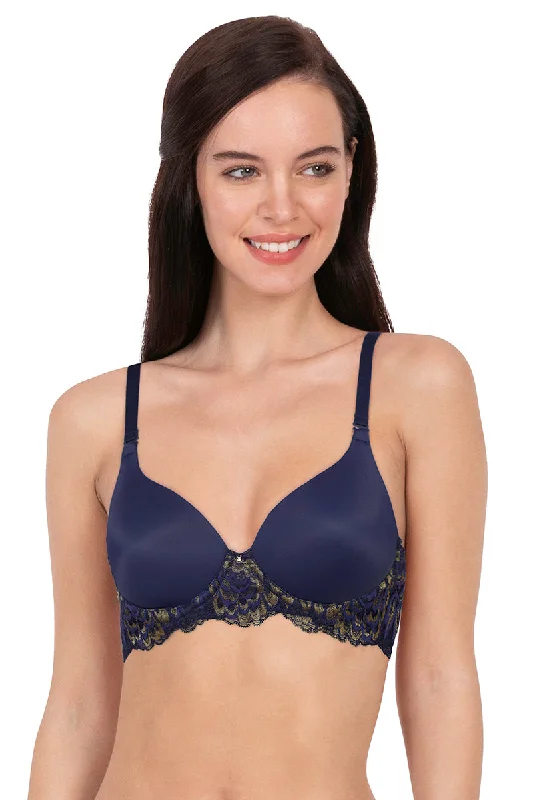 Underwire push - down wired bras for a different shaping effect Lace Legacy Padded Wired Lace Full Cover T-shirt Bra - Midnight Underwire push - down wired bras for a different shaping effect Lace Legacy Padded Wired Lace Full Cover T-shirt Bra - Midnight