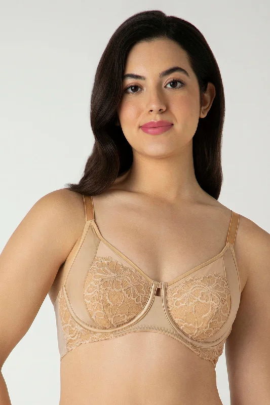 Full - cup underwire wired bras for maximum support Glam Floral Non-Padded Wired Minimizer Bra - Cornstalk Full - cup underwire wired bras for maximum support Glam Floral Non-Padded Wired Minimizer Bra - Cornstalk