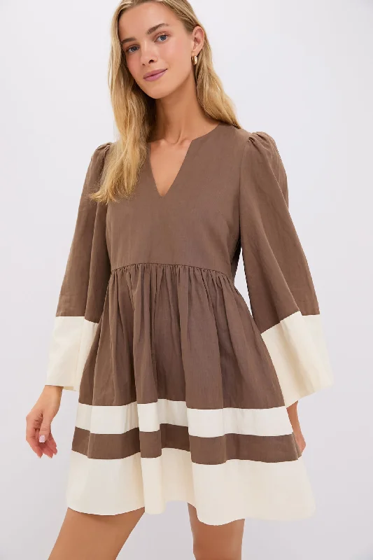 Mini dresses with mesh panels for a sexy and trendy look Mocha and Cream Cotton Linen Izzie Dress Mini dresses with mesh panels for a sexy and trendy look Mocha and Cream Cotton Linen Izzie Dress