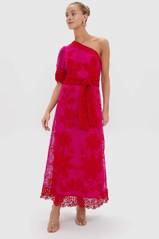 Mini dresses with spaghetti straps for a delicate look Red Guipuire Bicolor One Shoulder Maxi Dress Mini dresses with spaghetti straps for a delicate look Red Guipuire Bicolor One Shoulder Maxi Dress