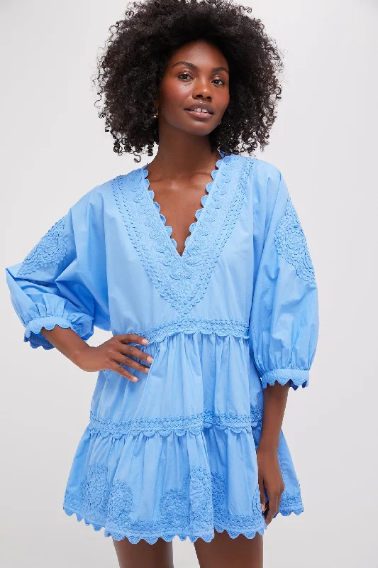 Mini dresses with bow accents for a sweet look Exclusive Periwinkle Poplin V-Neck Tiered Mini Dress Mini dresses with bow accents for a sweet look Exclusive Periwinkle Poplin V-Neck Tiered Mini Dress