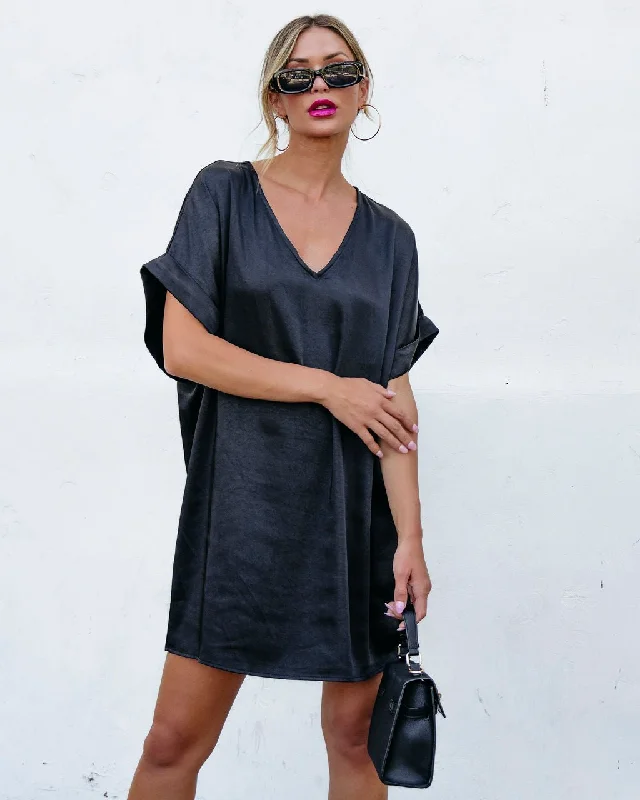 Sheer mini dresses with lace inserts Muse By Magnolia Black Satin Mini Dress - FINAL SALE Sheer mini dresses with lace inserts Muse By Magnolia Black Satin Mini Dress - FINAL SALE