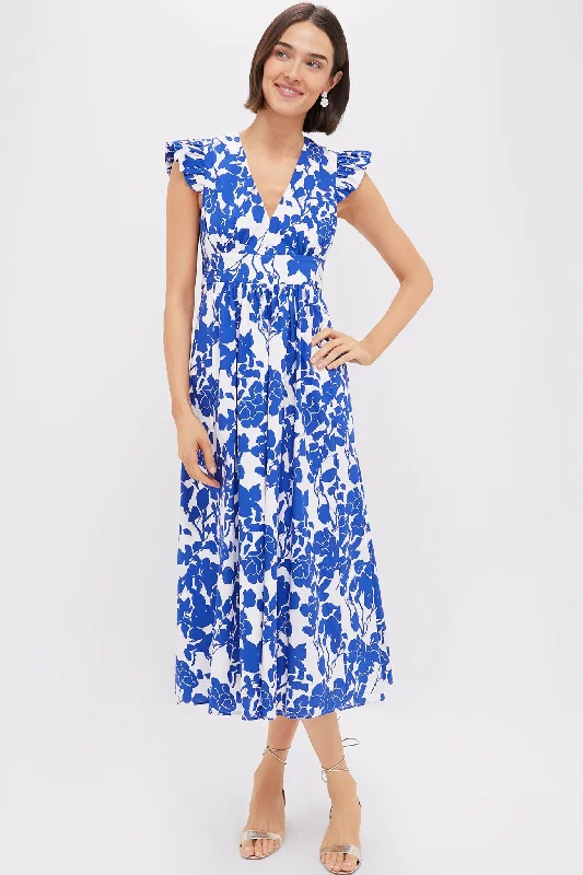 Mini dresses with polka dot patterns Blue Floral Ruffle Sleeve Robinson Dress