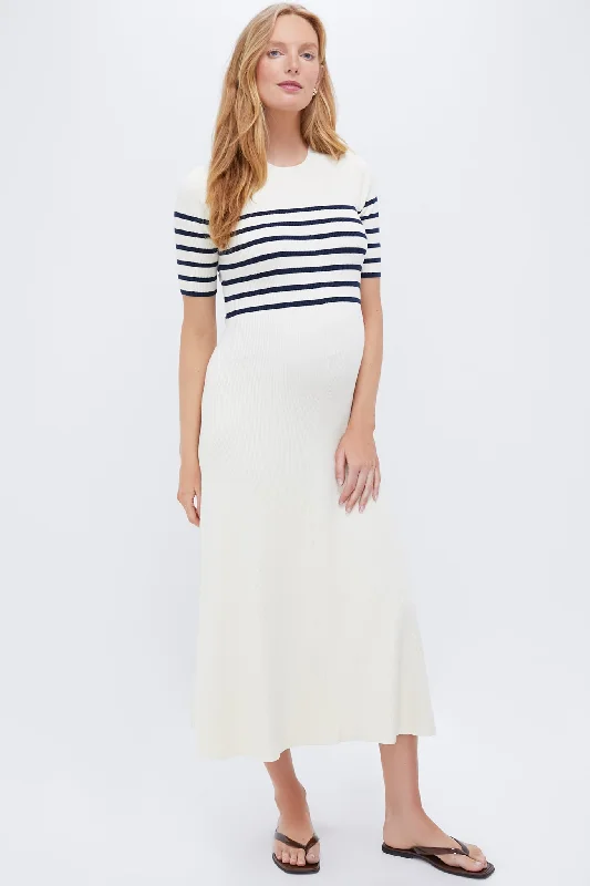 Mini dresses with off - the - shoulder styles Ivory and Navy Stripe The Kaitlyn Dress Mini dresses with off - the - shoulder styles Ivory and Navy Stripe The Kaitlyn Dress
