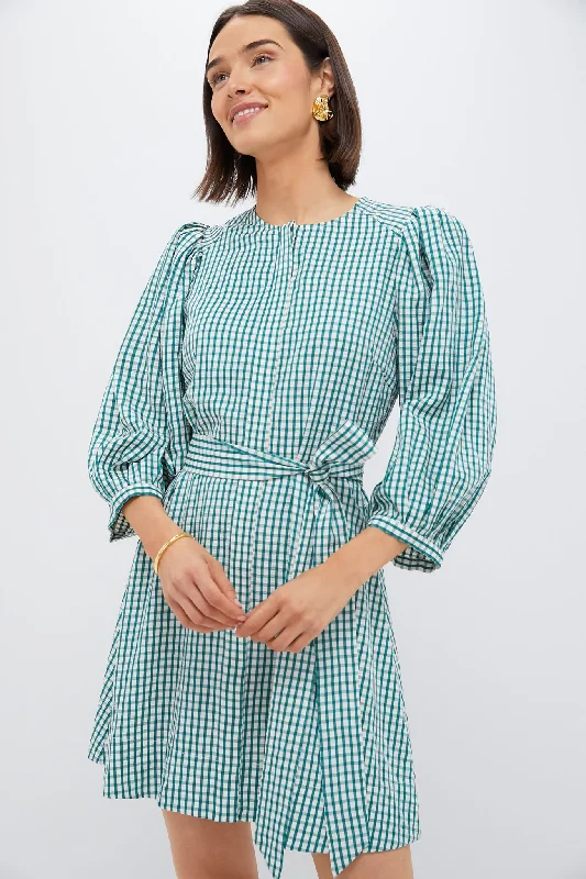 Mini dresses with wrap - around styles Green Gingham Seersucker Cordelia Dress