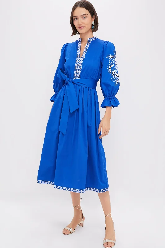 Mini dresses with button - down fronts Royal Blue with Baby Blue Embroidery Dowling Midi Dress Mini dresses with button - down fronts Royal Blue with Baby Blue Embroidery Dowling Midi Dress
