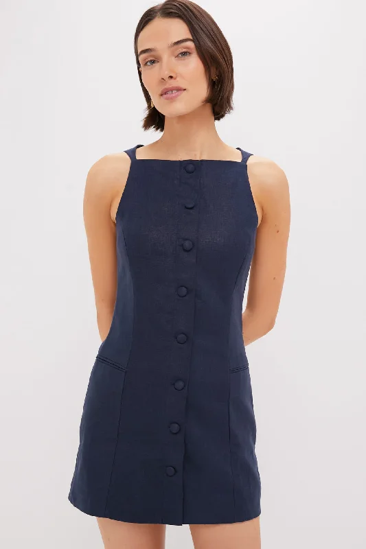 Linen mini dresses for a breathable summer option Navy Ambra Mini Dress