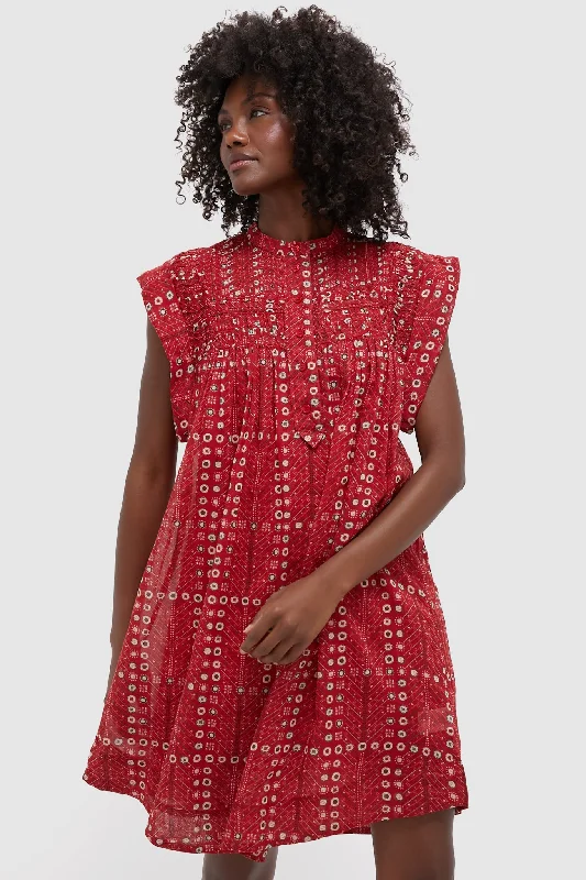 Mini dresses with geometric prints for a modern aesthetic Red Leazali Dress
