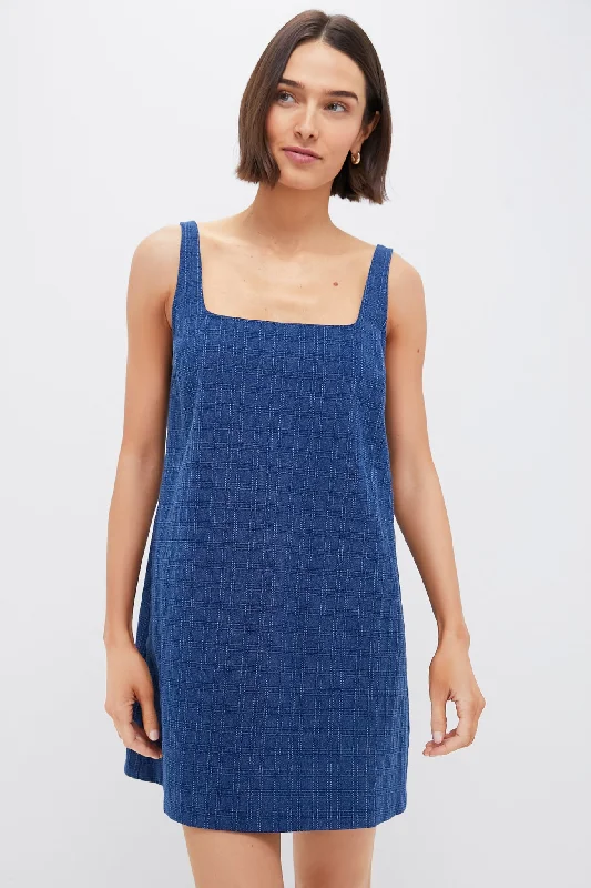 Mini dresses with keyhole necklines Textured Windowpane Denim Cassie Dress