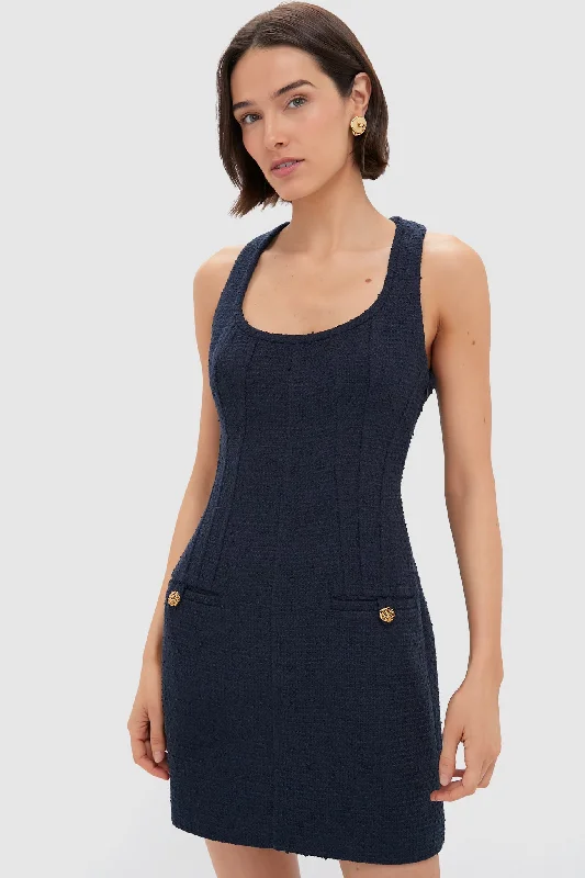 Mini dresses with fringe for a bohemian style Navy Tweed Britton Dress