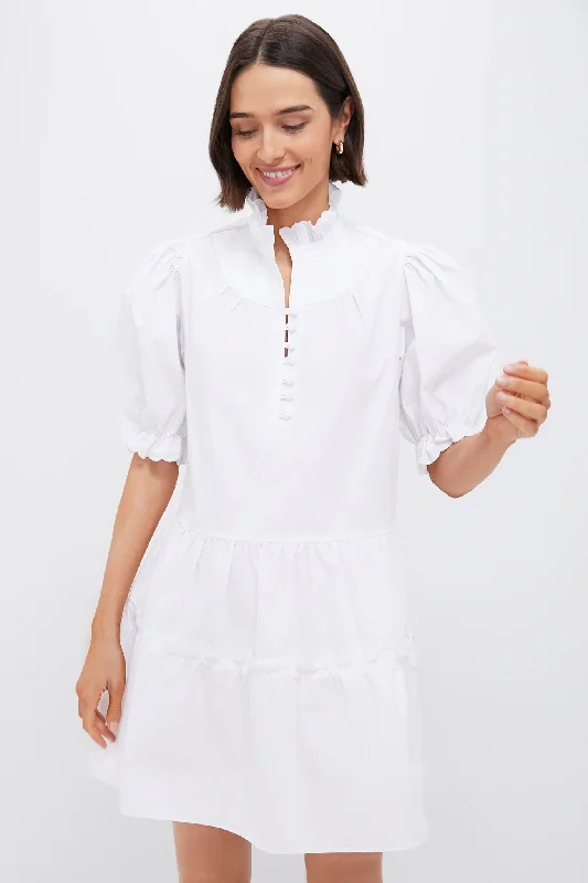 Mini dresses with pom - pom trims for a playful feel White Selena Mini Dress